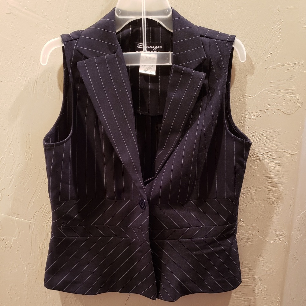 Blue and White Pin-Striped Vest and Skirt